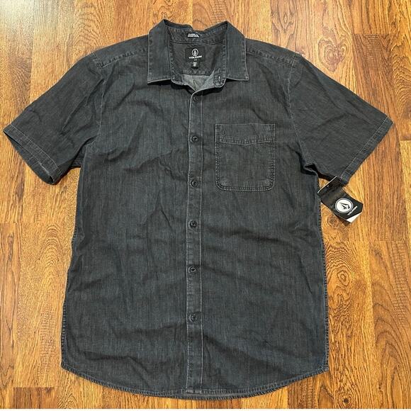 Volcom Men's Classic Fit Short Sleeve Button-Down Gray Sz Large NWT Imperfection - Picture 1 of 7